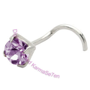 Claw Set Jewel (3mm) - Purple - Silver Nose Stud